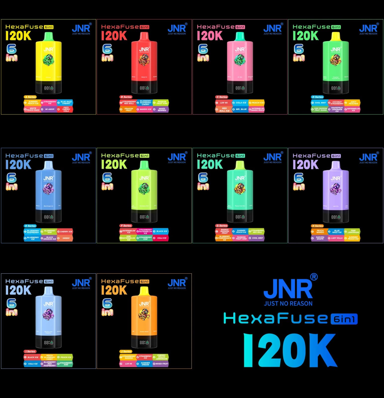 JNR Hexa Fuse 6 in 1 120K Puffs 1 JNR Hexa Fuse 6 in 1 120K Puffs